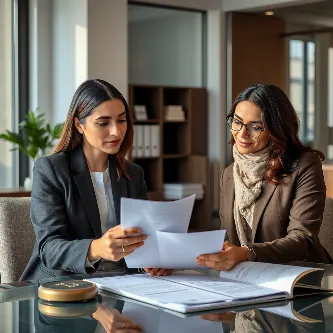 Expert legal professional discussing property documents with a client, symbolizing clarity and resolution